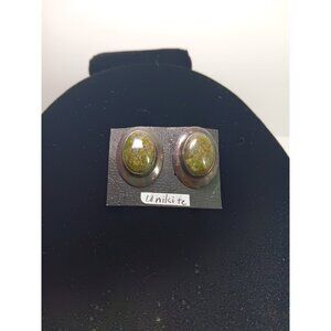 Vintage Sterling Silver 925 Round Chunky Unakite Earrings